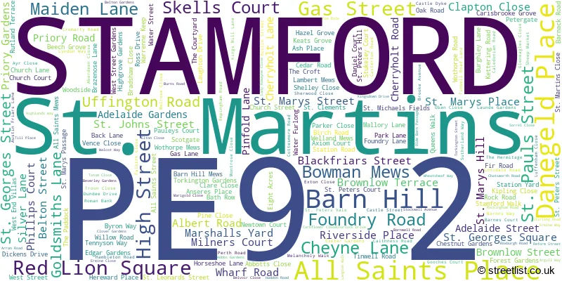 A word cloud for the PE9 2 postcode